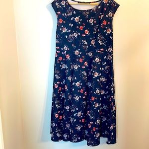 Women’s Lindy Bop Dress, Navy with Floral Pattern, Cap Sleeve, Full skirt , Midi